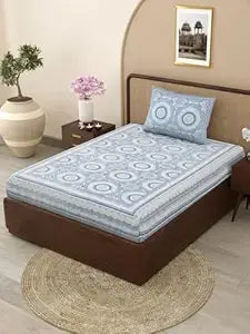 Divine Modex 144 TC 100% Cotton Mandala Single Size Bedsheet with 1 Pillow Cover (63" X 90" Inches, Peageon Color)