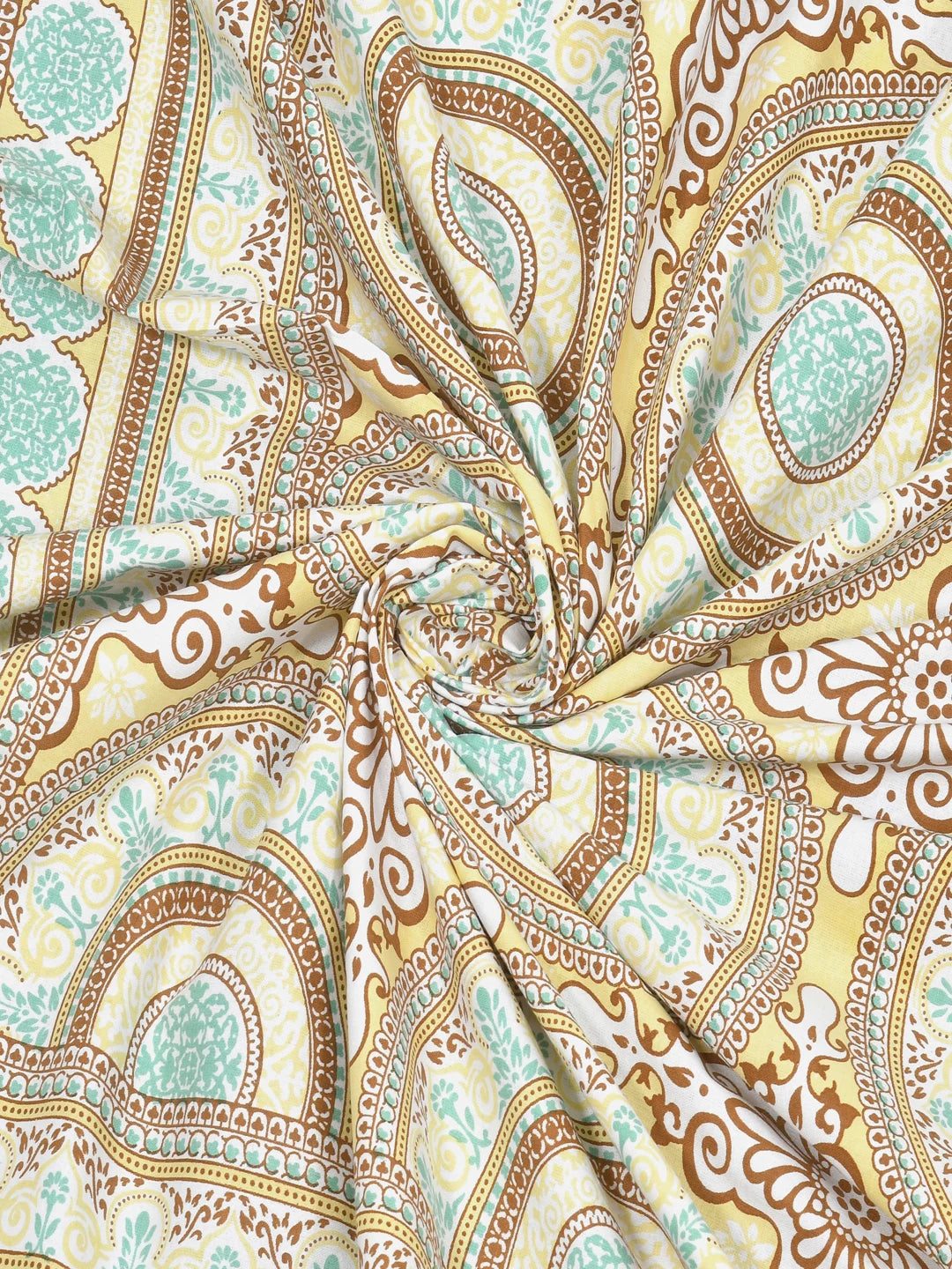 144 TC 100% Cotton Mandala Single Size Bedsheet with 1 Pillow Cover (63" X 90" Inches, Beige)