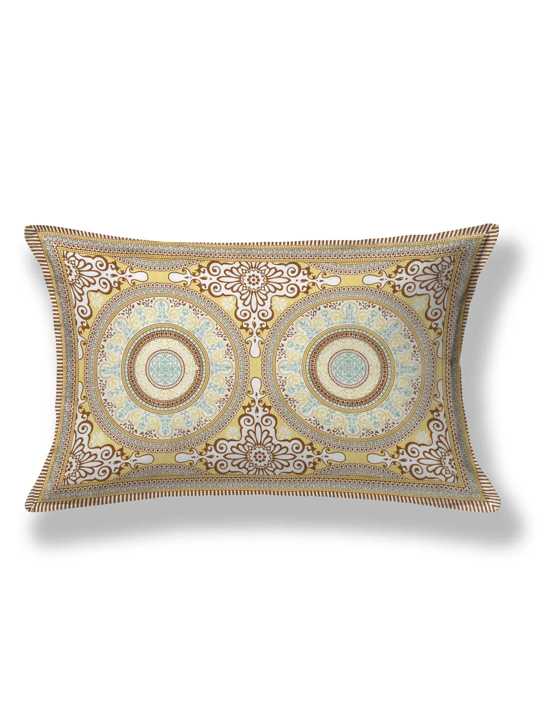 144 TC 100% Cotton Mandala Single Size Bedsheet with 1 Pillow Cover (63" X 90" Inches, Beige)