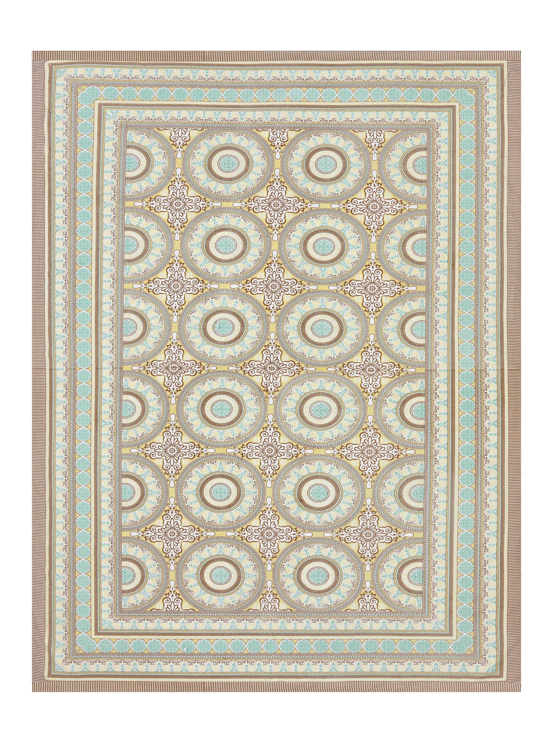 144 TC 100% Cotton Mandala Single Size Bedsheet with 1 Pillow Cover (63" X 90" Inches, Beige)