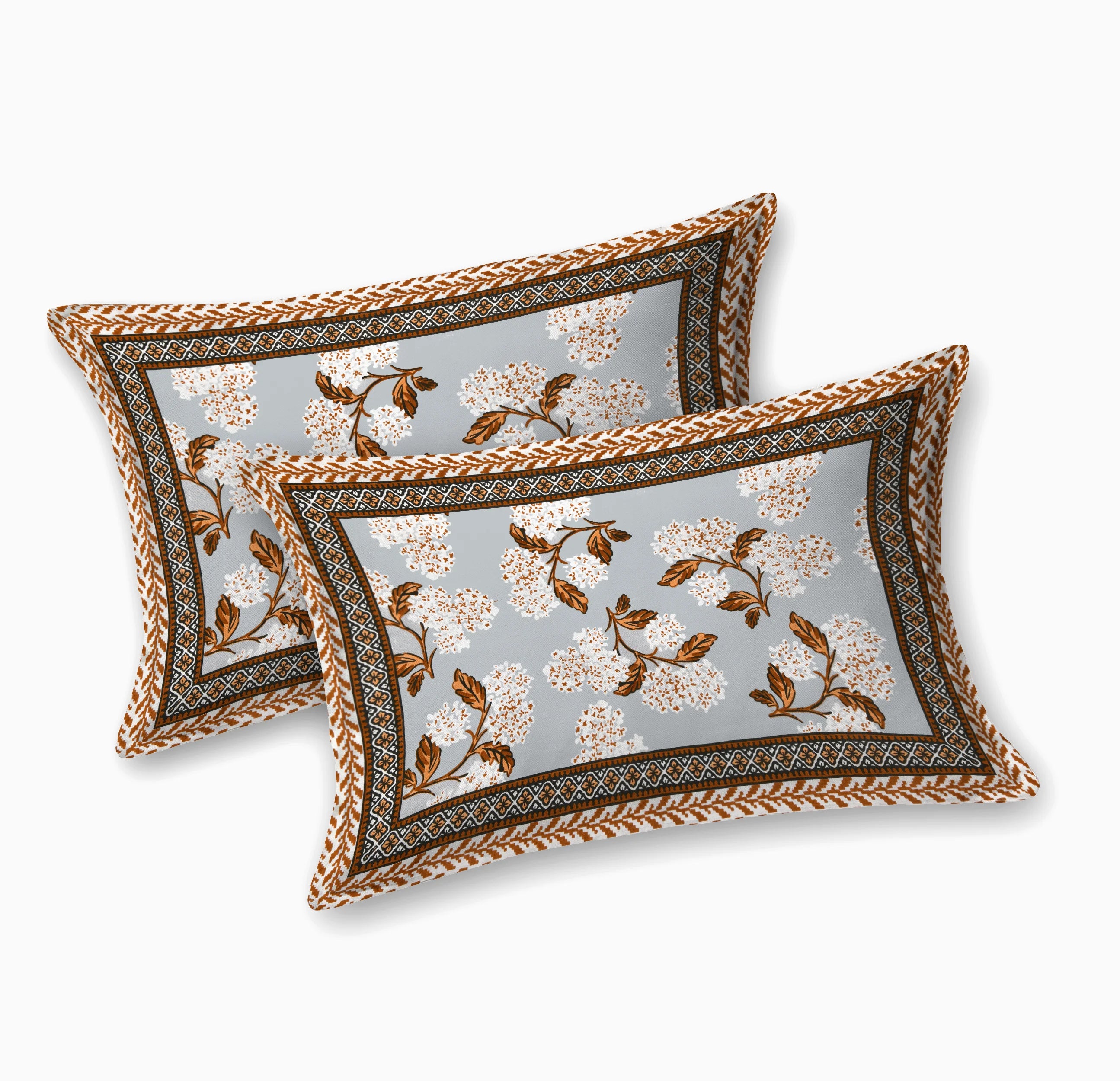 Elegance 100% Pure Premium Cotton 144 TC Floral Double Bedsheet with 2 Pillow Covers - Grey and Brown