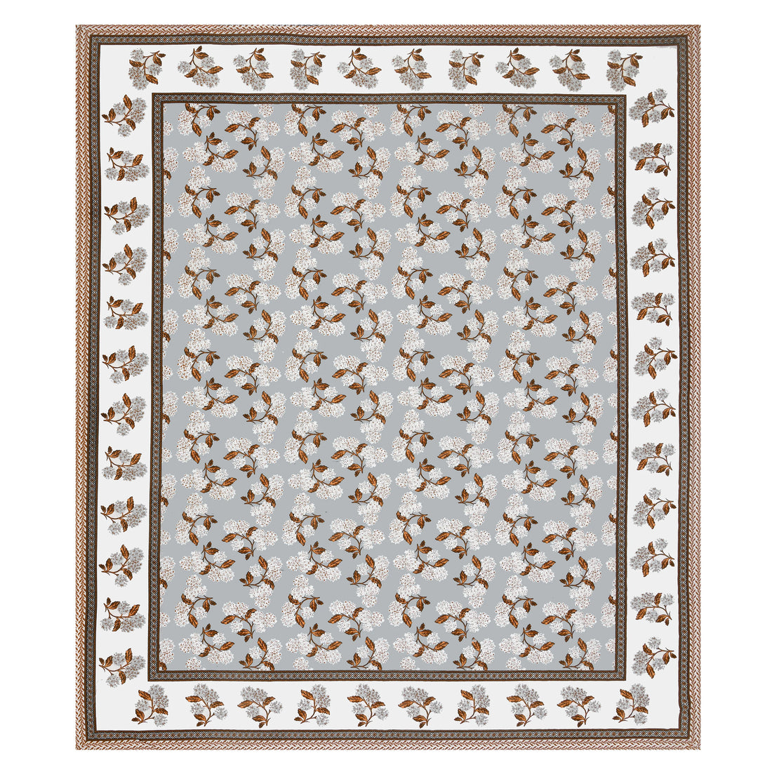 Elegance 100% Pure Premium Cotton 144 TC Floral Double Bedsheet with 2 Pillow Covers - Grey and Brown