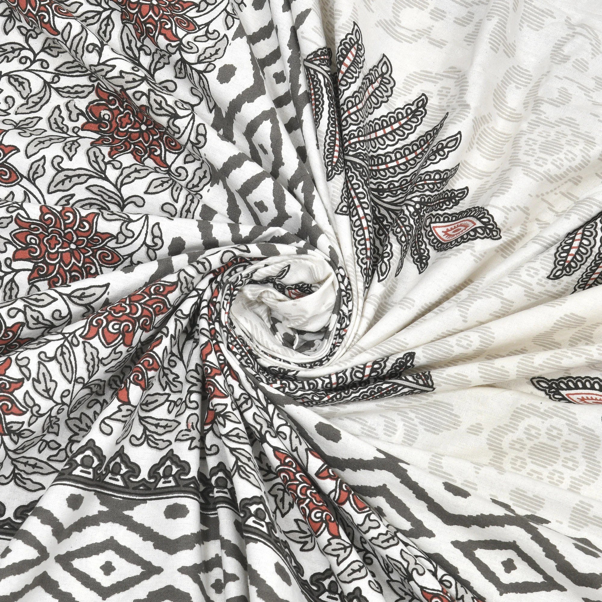 Elegance 100% Pure Cotton 144 TC Abstract Double Bedsheet with 2 Pillow Covers - Grey