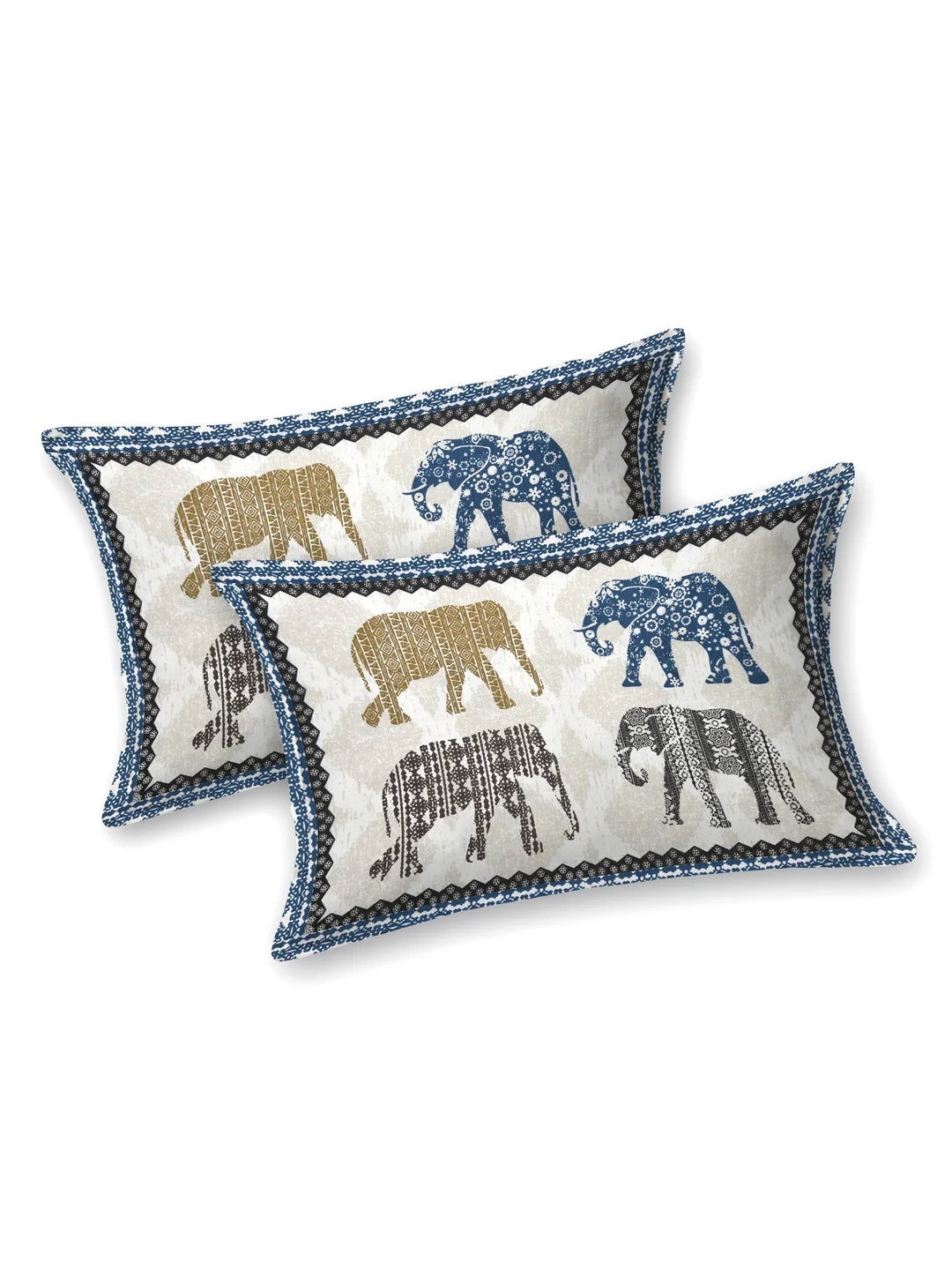 144 TC 100% Cotton Animal Print Double Size Bedsheet with 2 Pillow Cover (93" X 108" Inches, White and Blue)