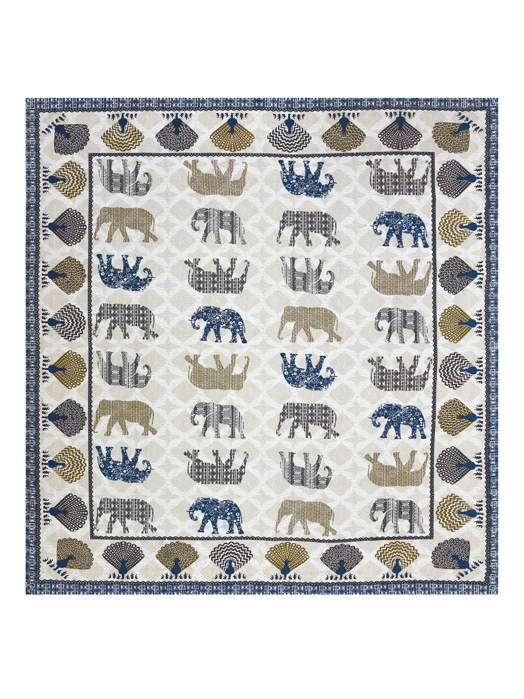 144 TC 100% Cotton Animal Print Double Size Bedsheet with 2 Pillow Cover (93" X 108" Inches, White and Blue)