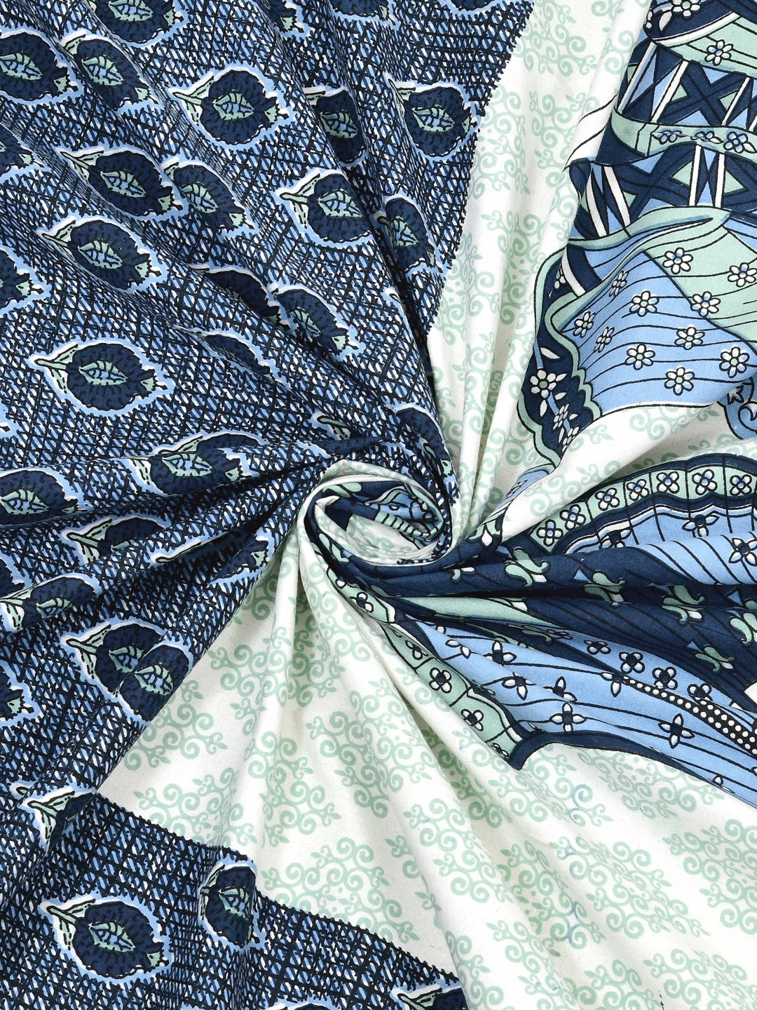 144 TC 100% Cotton Dandiya Double Size Bedsheet with 2 Pillow Cover (93" X 108" Inches, Blue)